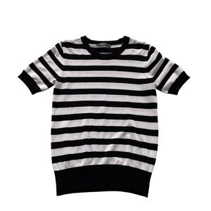 Zara Women’s Striped Short Sleeve Knit Top Sz M Classic Black & White Minimalist